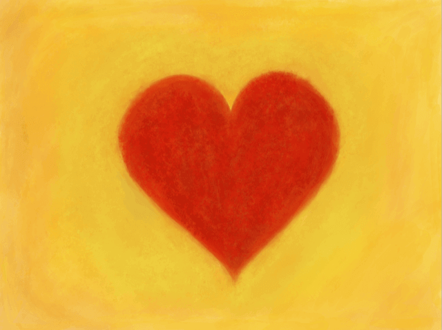 red heart on gold background